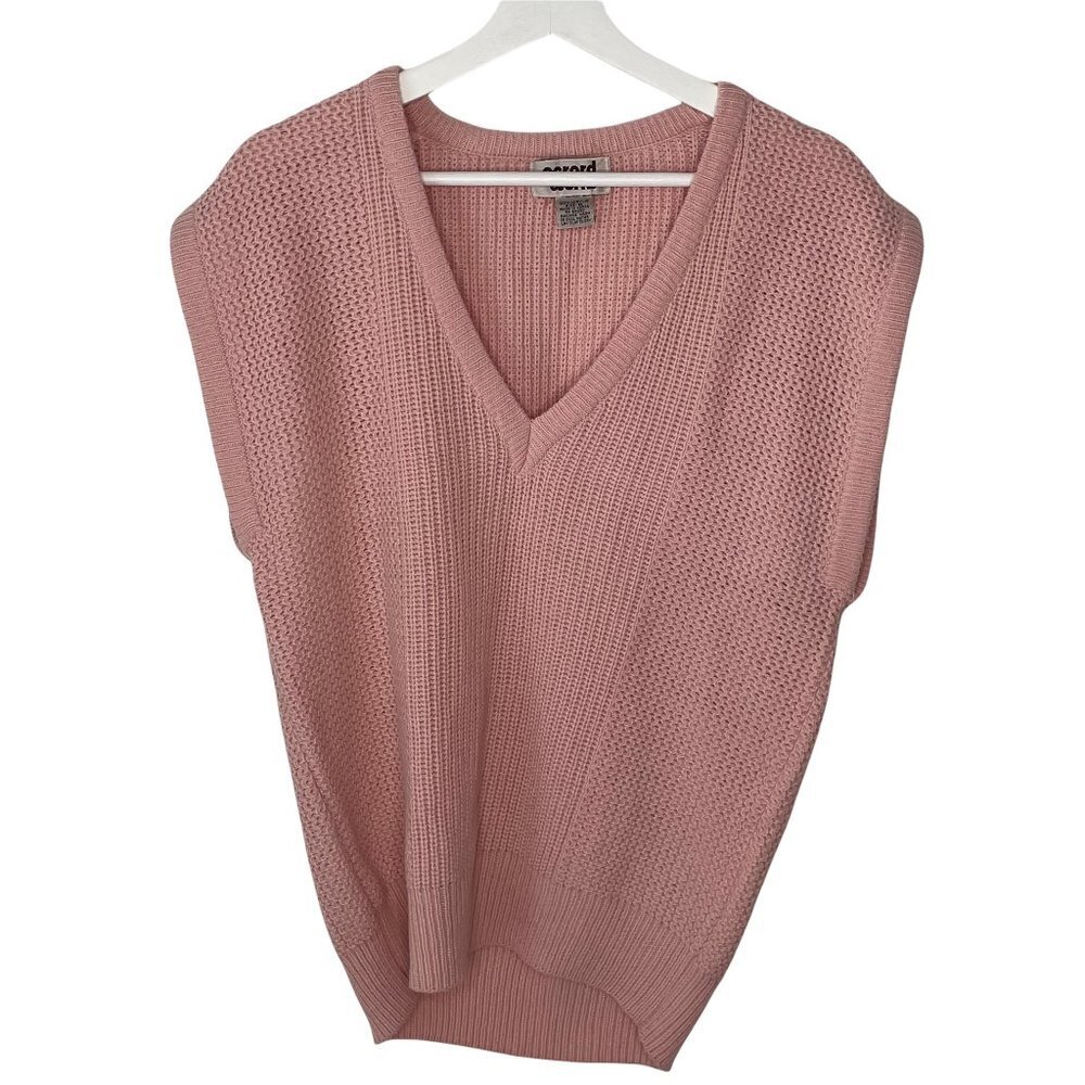 Vintage 80s Oversize Pink Knit Sleeveless Sweater M